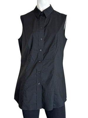 Pamella Roland Black Sleeveless Button-Front Blouse - Large