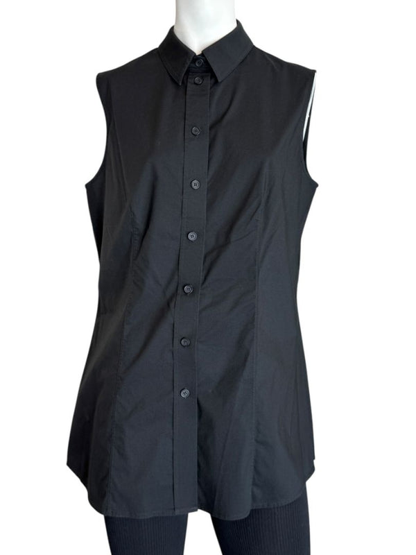 Pamella Roland Black Sleeveless Button-Front Blouse - Large