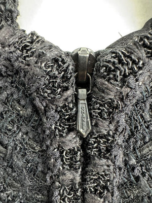 Chanel Women’s Black Textured Tweed Military-Inspired Jacket – Size 44