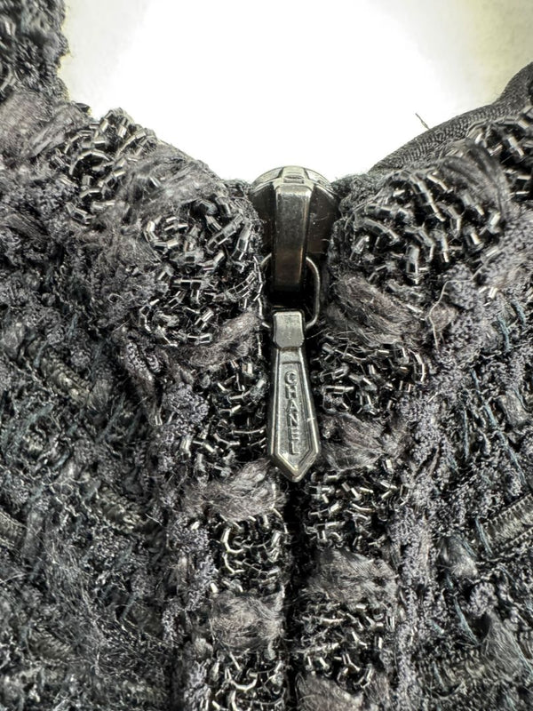 Chanel Women’s Black Textured Tweed Military-Inspired Jacket – Size 44