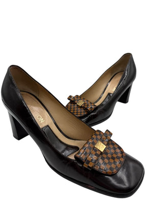 Louis Vuitton Brown Patent Leather Damier Accent Pumps Size 36.5