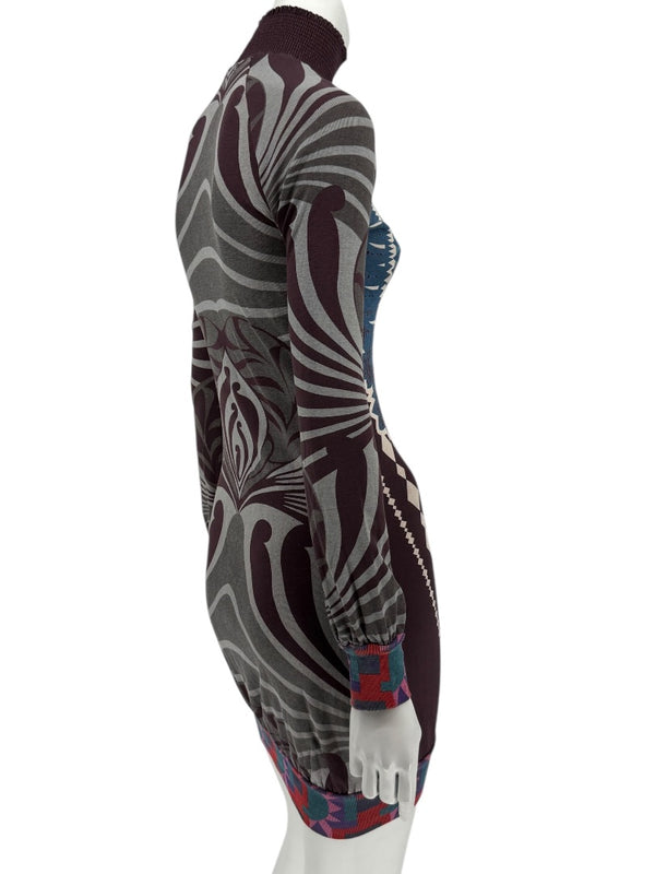 Custo Barcelona High-Neck Printed Long-Sleeve Mini Dress – Size Small