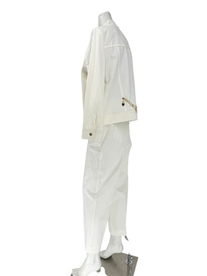 Escada White Stretch Denim Two-Piece Jacket & Pant Suit – Jacket Size XL / Pants Size 16
