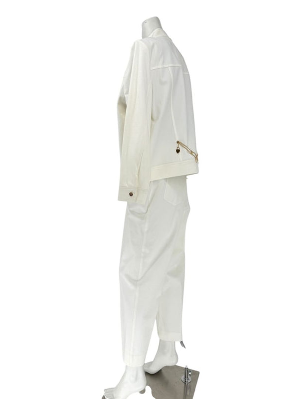 Escada White Stretch Denim Two-Piece Jacket & Pant Suit – Jacket Size XL / Pants Size 16