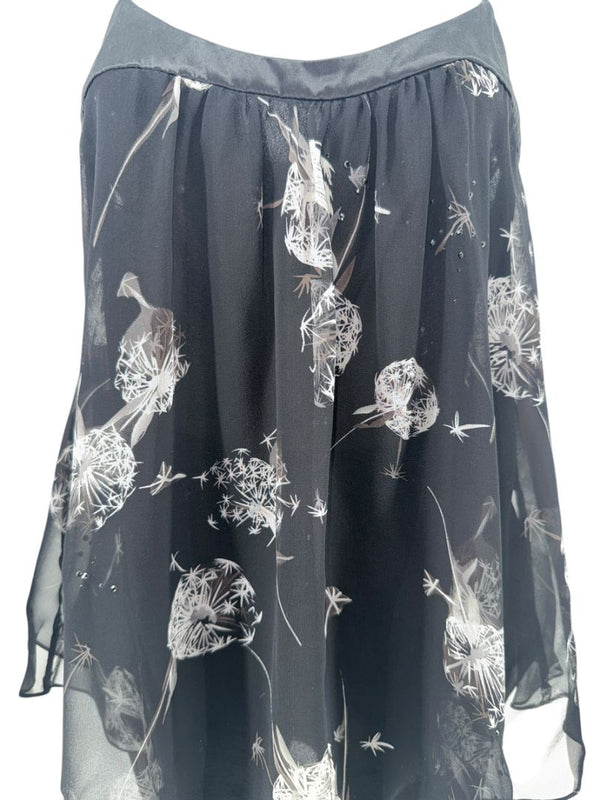Rebecca Taylor Black Dandelion-Print Chiffon Camisole – Size 8 – NWT