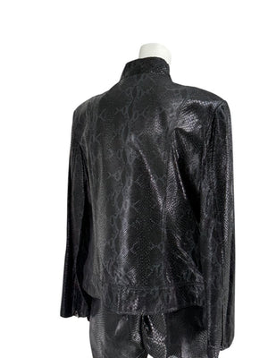 Adler Collection Black & Grey Faux Snake Embossed Leather Pantsuit – New with Tags