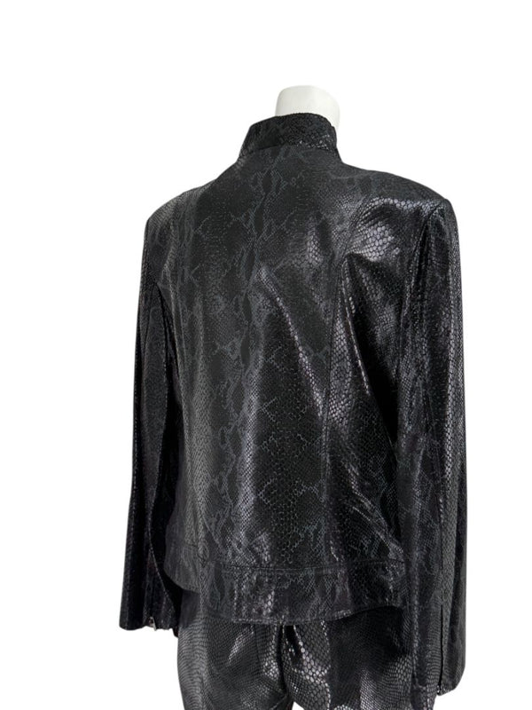 Adler Collection Black & Grey Faux Snake Embossed Leather Pantsuit – New with Tags