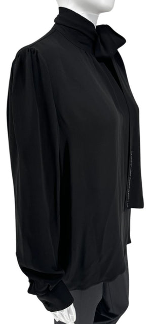 Valentino Embroidered Silk Crepe Blouse in Black – Size IT 42 (US 6)