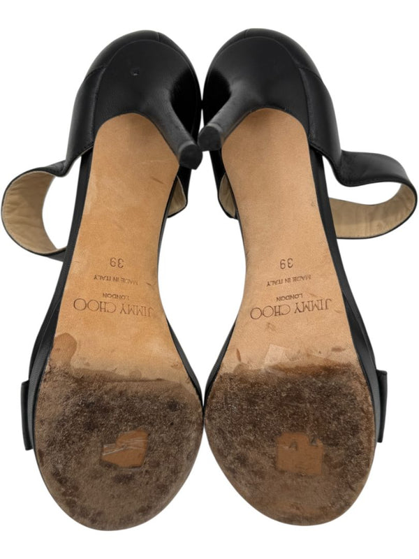 Jimmy Choo Black Leather High Heel Sandals - Size 39