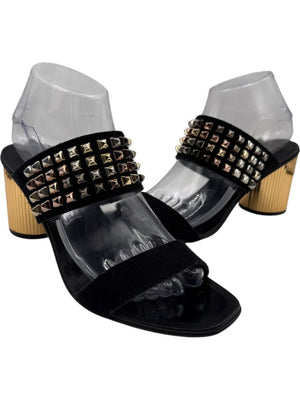 Pedro García Studded Suede & Metallic Block Heel Sandals – Size 39.5