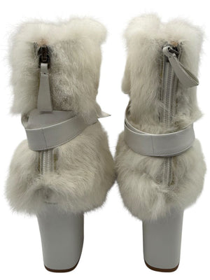 Alexandre Birman White Leather & Fur Ankle Booties – Size 39