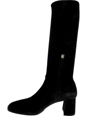 Prada Black Suede Block Heel Knee Boots – Size 39