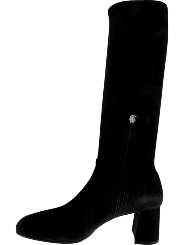 Prada Black Suede Block Heel Knee Boots – Size 39