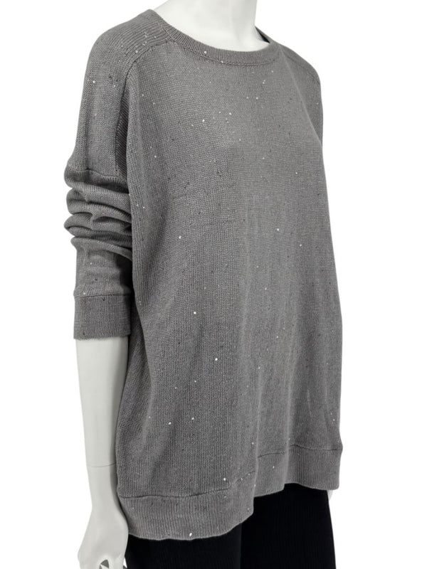 Brunello Cucinelli Grey Linen & Silk Sequin Sweater – Size L