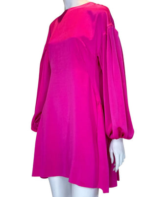 Adam Lippes Fuchsia Balloon-Sleeve Tiered Mini Dress – Size XS