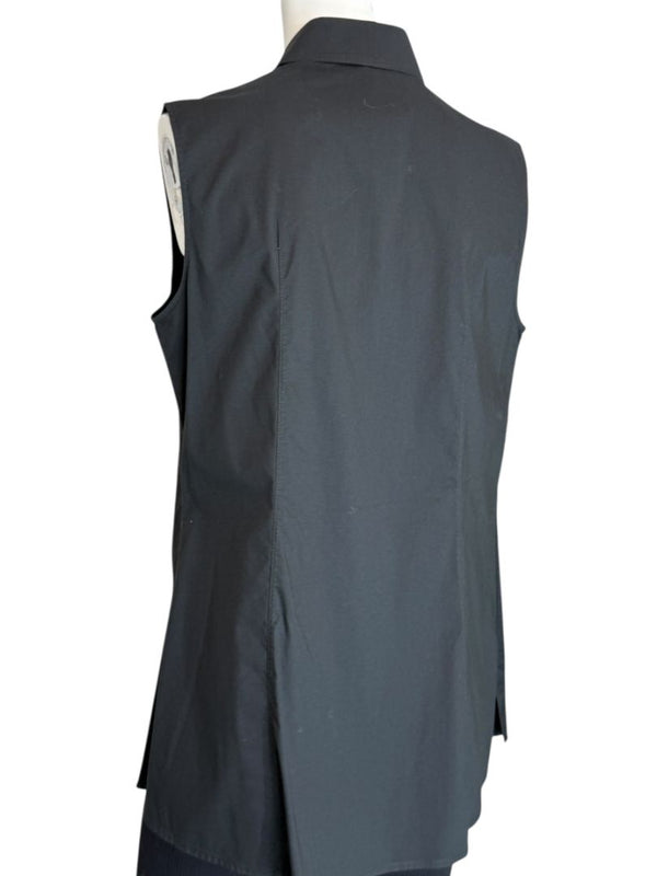 Pamella Roland Black Sleeveless Button-Front Blouse - Large