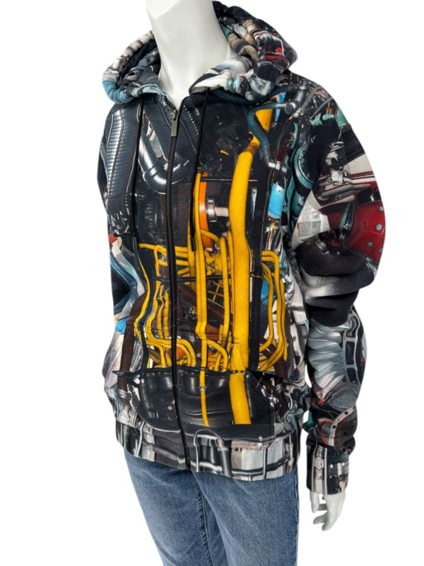 Christopher Kane Men’s Engine Print Cotton Zip Hoodie – Size L