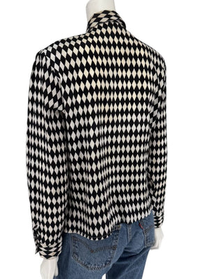 Cygnet Black & Ivory Harlequin Print Button-Up Blouse – Size 13