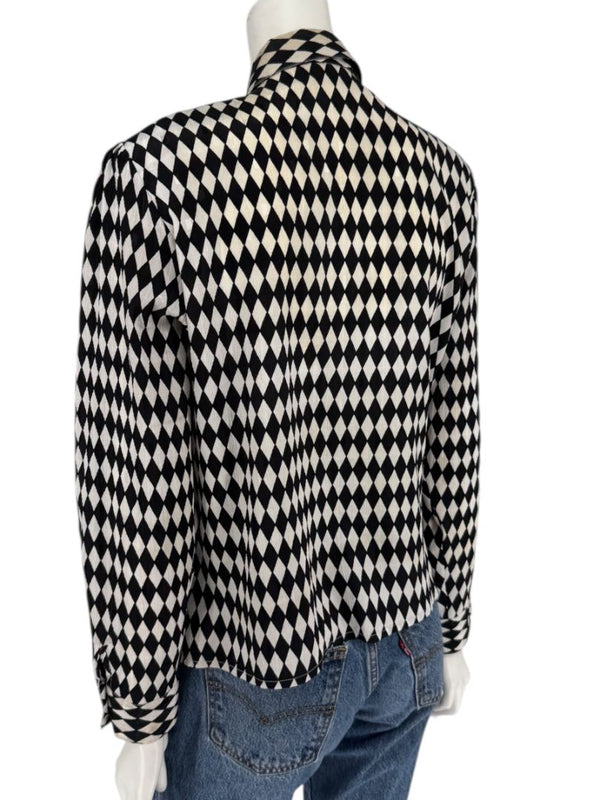 Cygnet Black & Ivory Harlequin Print Button-Up Blouse – Size 13