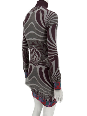Custo Barcelona High-Neck Printed Long-Sleeve Mini Dress – Size Small