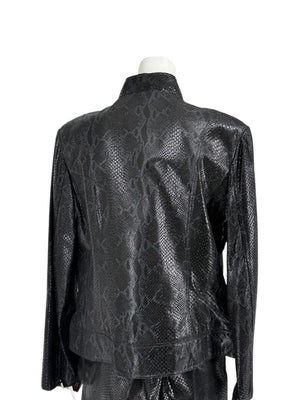 Adler Collection Black & Grey Faux Snake Embossed Leather Pantsuit – New with Tags