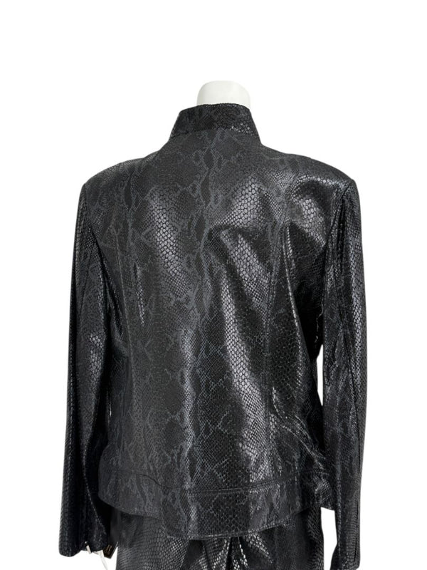 Adler Collection Black & Grey Faux Snake Embossed Leather Pantsuit – New with Tags