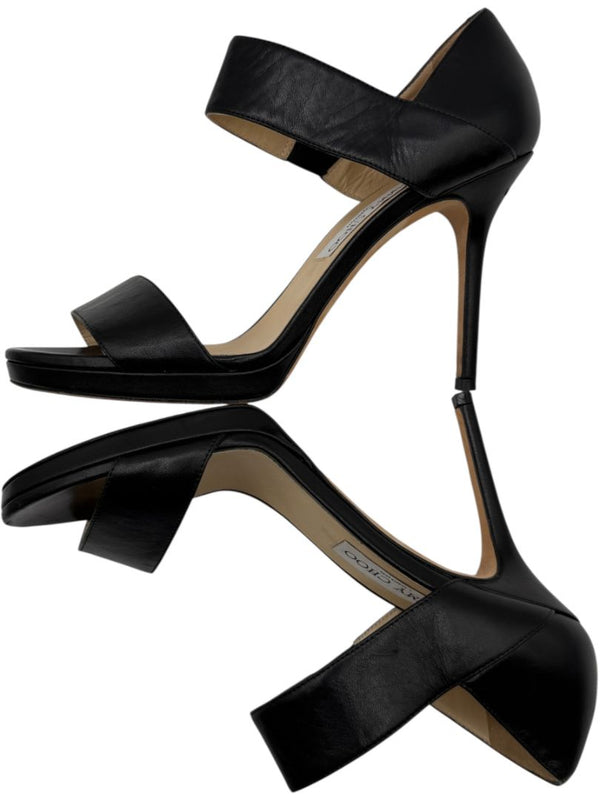 Jimmy Choo Black Leather High Heel Sandals - Size 39
