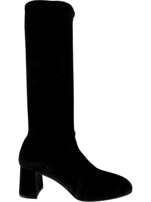 Prada Black Suede Block Heel Knee Boots – Size 39