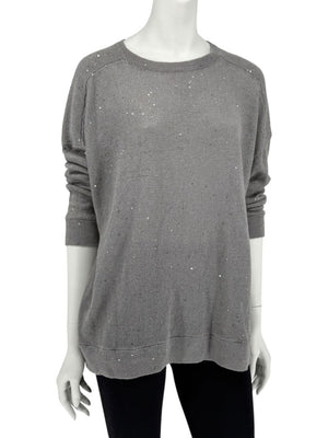 Brunello Cucinelli Grey Linen & Silk Sequin Sweater – Size L