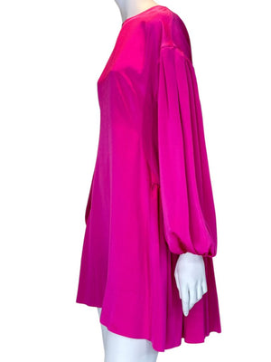 Adam Lippes Fuchsia Balloon-Sleeve Tiered Mini Dress – Size XS