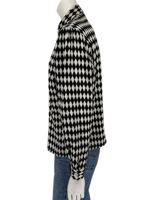 Cygnet Black & Ivory Harlequin Print Button-Up Blouse – Size 13