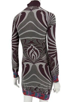Custo Barcelona High-Neck Printed Long-Sleeve Mini Dress – Size Small