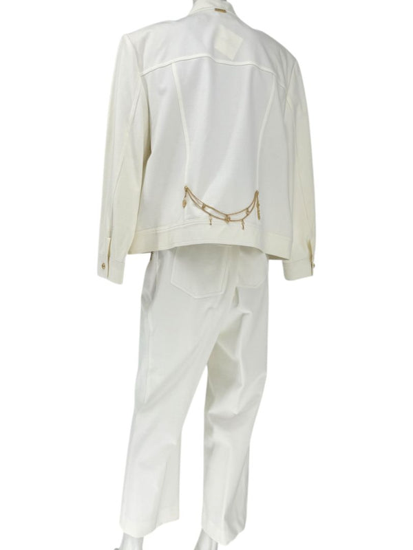Escada White Stretch Denim Two-Piece Jacket & Pant Suit – Jacket Size XL / Pants Size 16