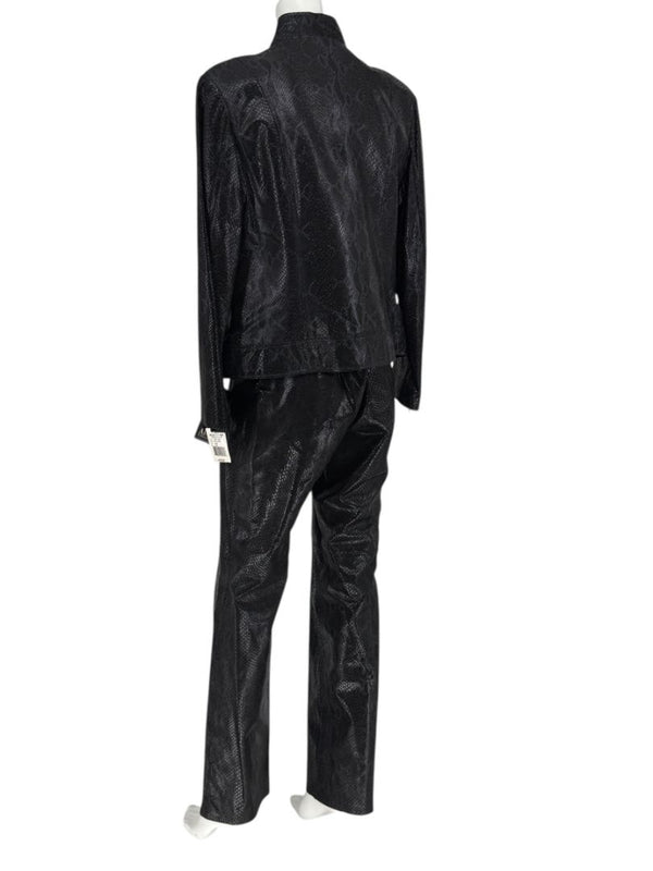 Adler Collection Black & Grey Faux Snake Embossed Leather Pantsuit – New with Tags