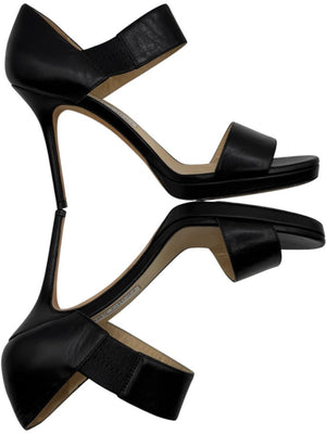 Jimmy Choo Black Leather High Heel Sandals - Size 39