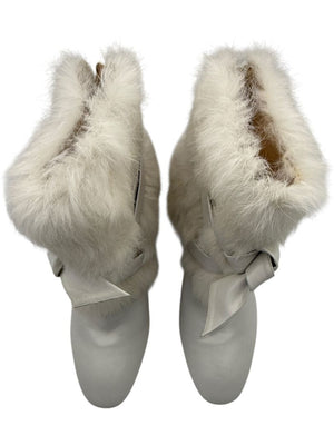 Alexandre Birman White Leather & Fur Ankle Booties – Size 39
