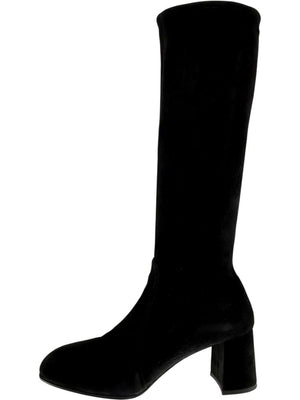 Prada Black Suede Block Heel Knee Boots – Size 39