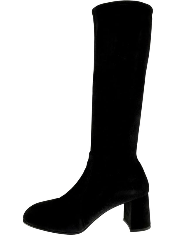 Prada Black Suede Block Heel Knee Boots – Size 39