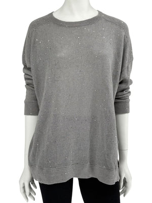 Brunello Cucinelli Grey Linen & Silk Sequin Sweater – Size L