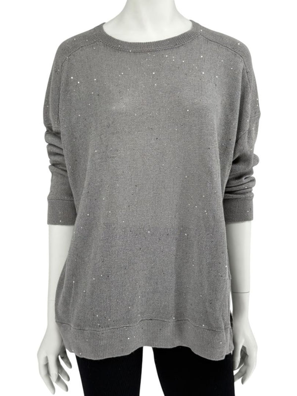 Brunello Cucinelli Grey Linen & Silk Sequin Sweater – Size L