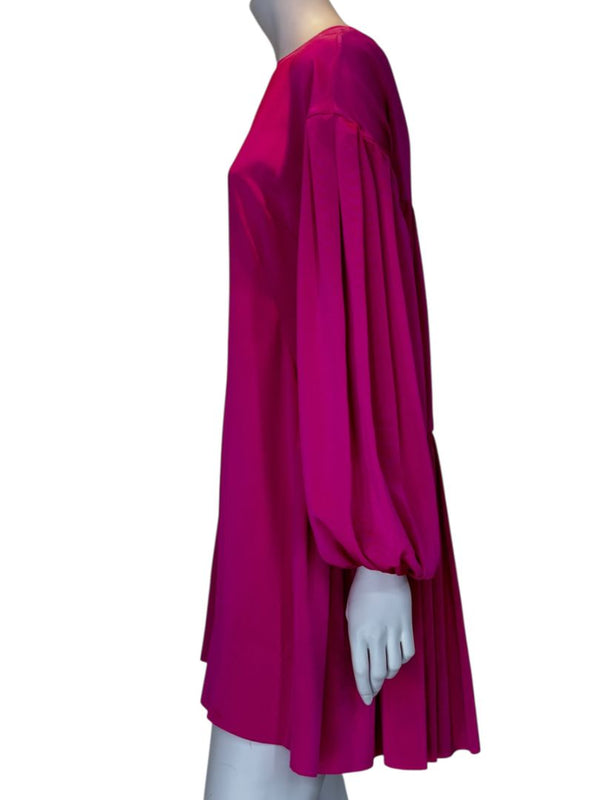 Adam Lippes Fuchsia Balloon-Sleeve Tiered Mini Dress – Size XS