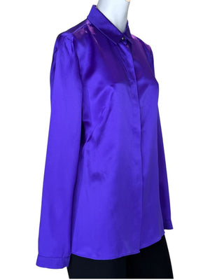 Akris Purple Mulberry Silk Button-Front Blouse – Size 8