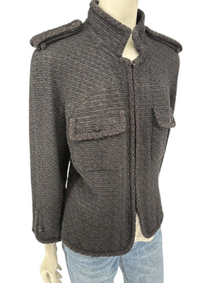 Chanel Women’s Black Textured Tweed Military-Inspired Jacket – Size 44