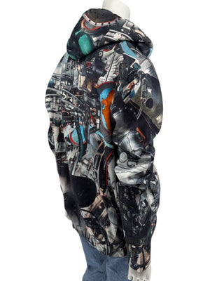Christopher Kane Men’s Engine Print Cotton Zip Hoodie – Size L