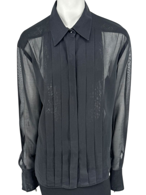 Linda Allard for Ellen Tracy Black Sheer Pleated Blouse – Size 12