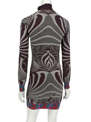 Custo Barcelona High-Neck Printed Long-Sleeve Mini Dress – Size Small