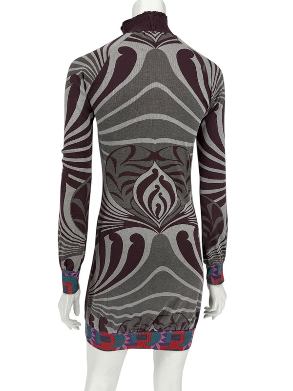 Custo Barcelona High-Neck Printed Long-Sleeve Mini Dress – Size Small