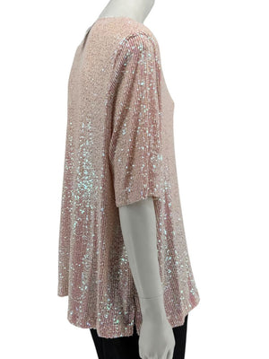 Caroline Rose Blush Sequin Knit Short-Sleeve Top – Size XL