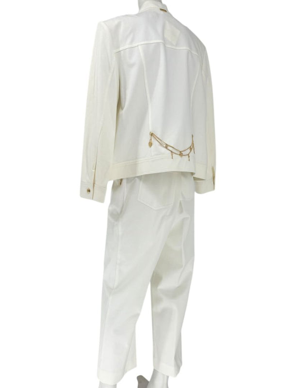 Escada White Stretch Denim Two-Piece Jacket & Pant Suit – Jacket Size XL / Pants Size 16