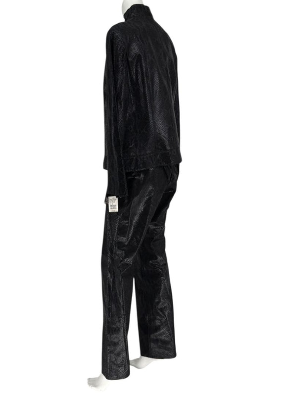 Adler Collection Black & Grey Faux Snake Embossed Leather Pantsuit – New with Tags